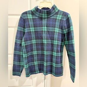 Lands' End Heavy Plaid Mockneck Top  Blackwatch Tartan Classic Preppy Small